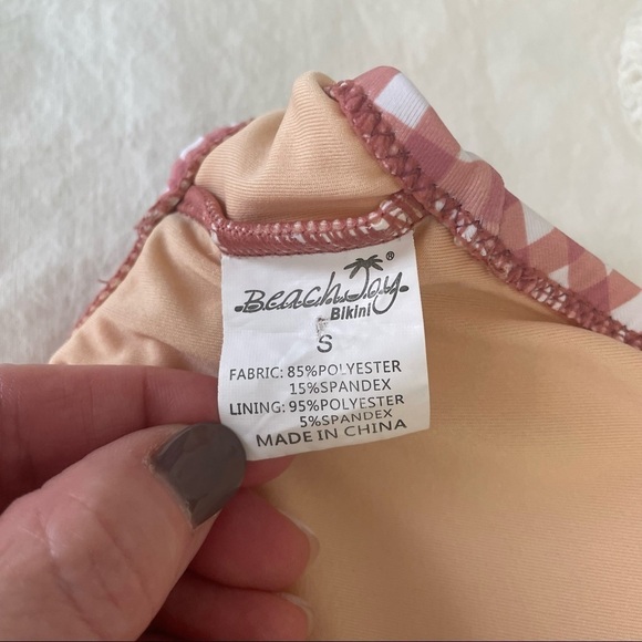 Beach Joy Bikini Brand One Piece Pink/White Check W/ Front Cut Out & Bow Size S - Picture 9 of 9